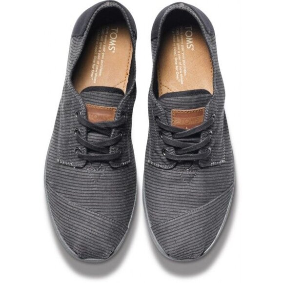 New Mens Grey Black Stripe Toms Canvas Shoe Loafers Boat Walking Leather Paseos - Picture 1 of 6